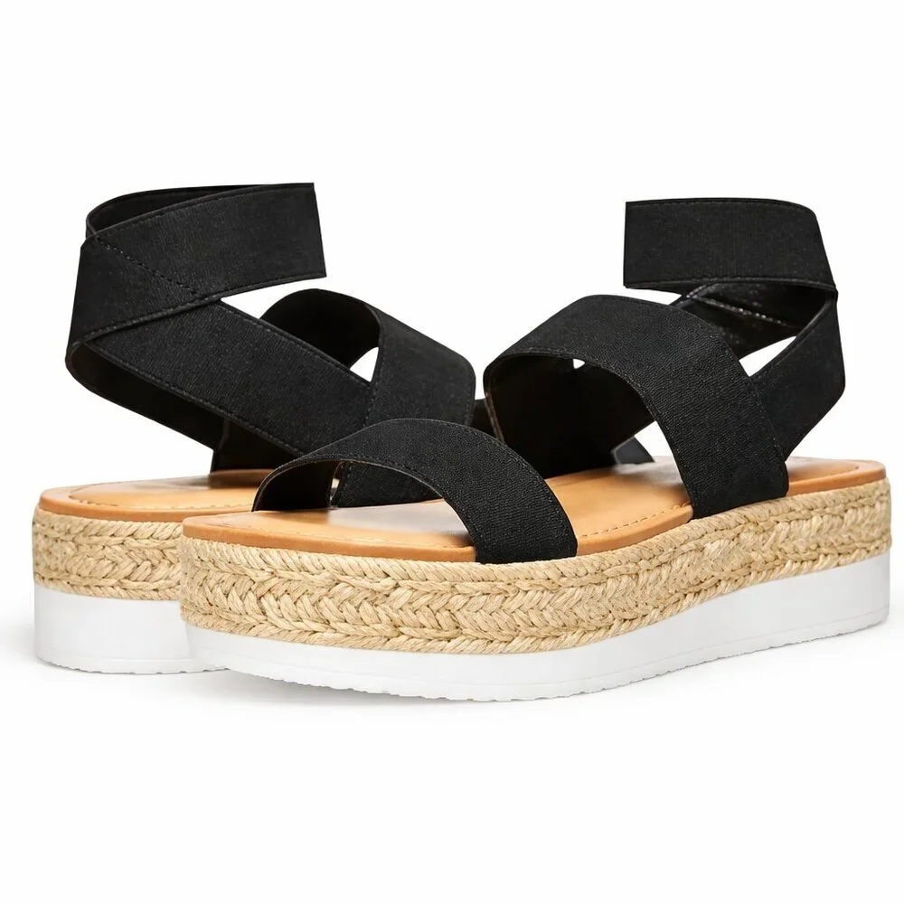 Madden Girl Bree Black Espadrille Platform Sandals | Women's Size 9 M